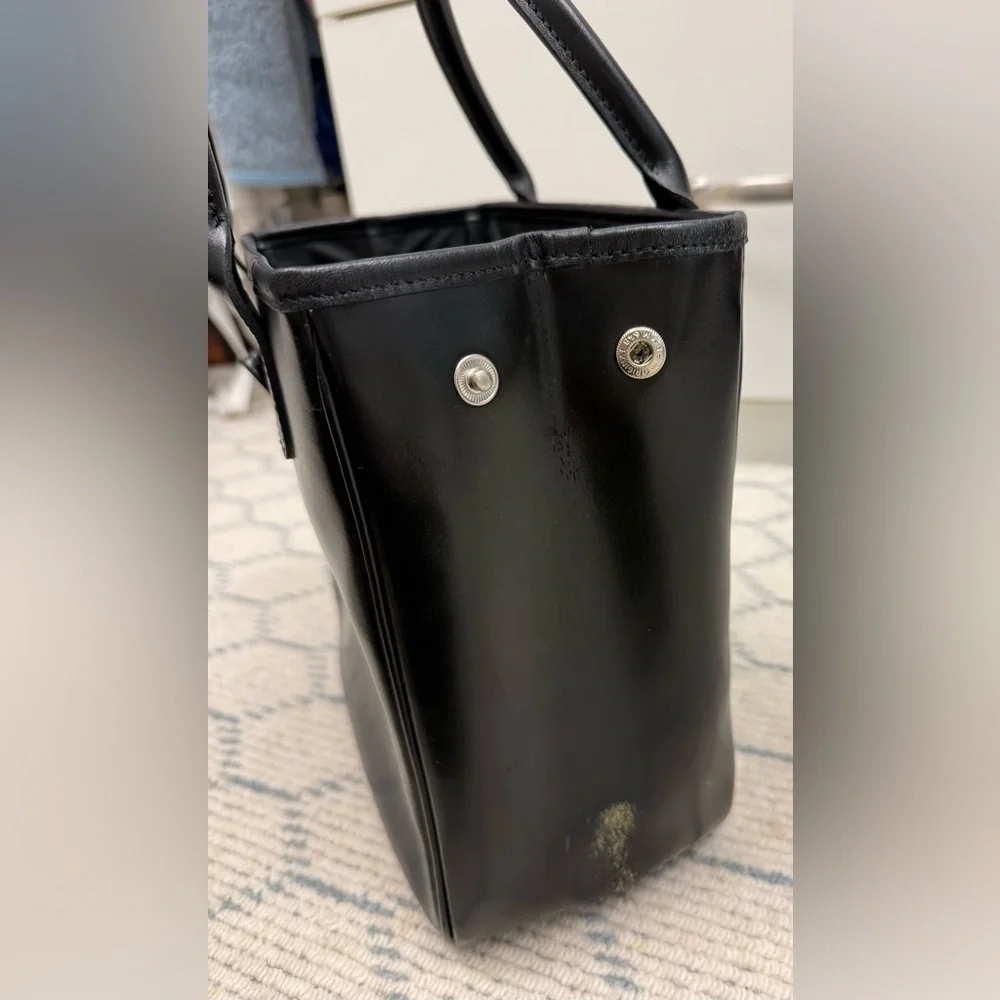 LONGCHAMP Vintage Y2K Mini Roseau Black Leather Tote Bag W/ Bamboo Toggle Silver